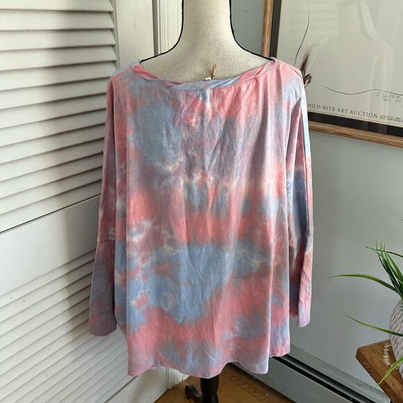 EASEL Womens Tunic Large Blue Pink Tie Die Dolman Sleeve Oversized Boho Chic - Picture 6 of 13